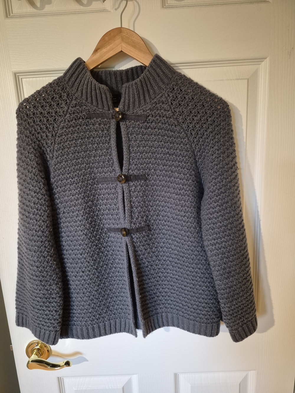 Zara Charcoal Gray Wool Blend Knit Toggle Cape Jacket -M